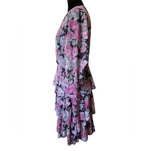 CGJ Vintage 80s Witchy Whimsygoth Artsy Grunge Floral Layered Ruffle Midi Dress - Picture 4 of 7